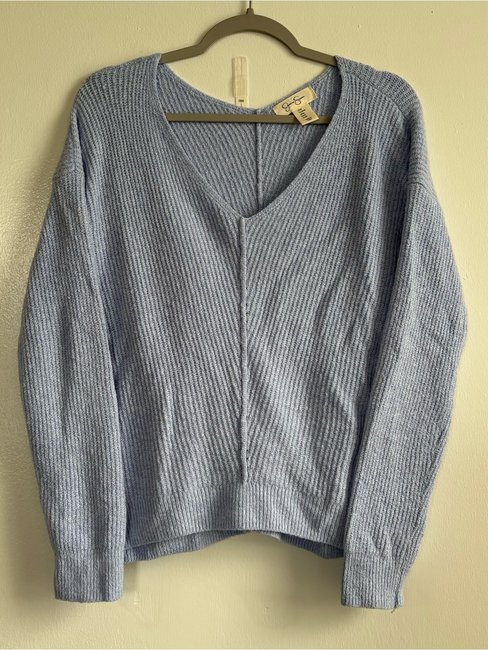 Jessica Simpson Light Blue Solid Knit V-Neck Long Sleeve Pullover Sweater M